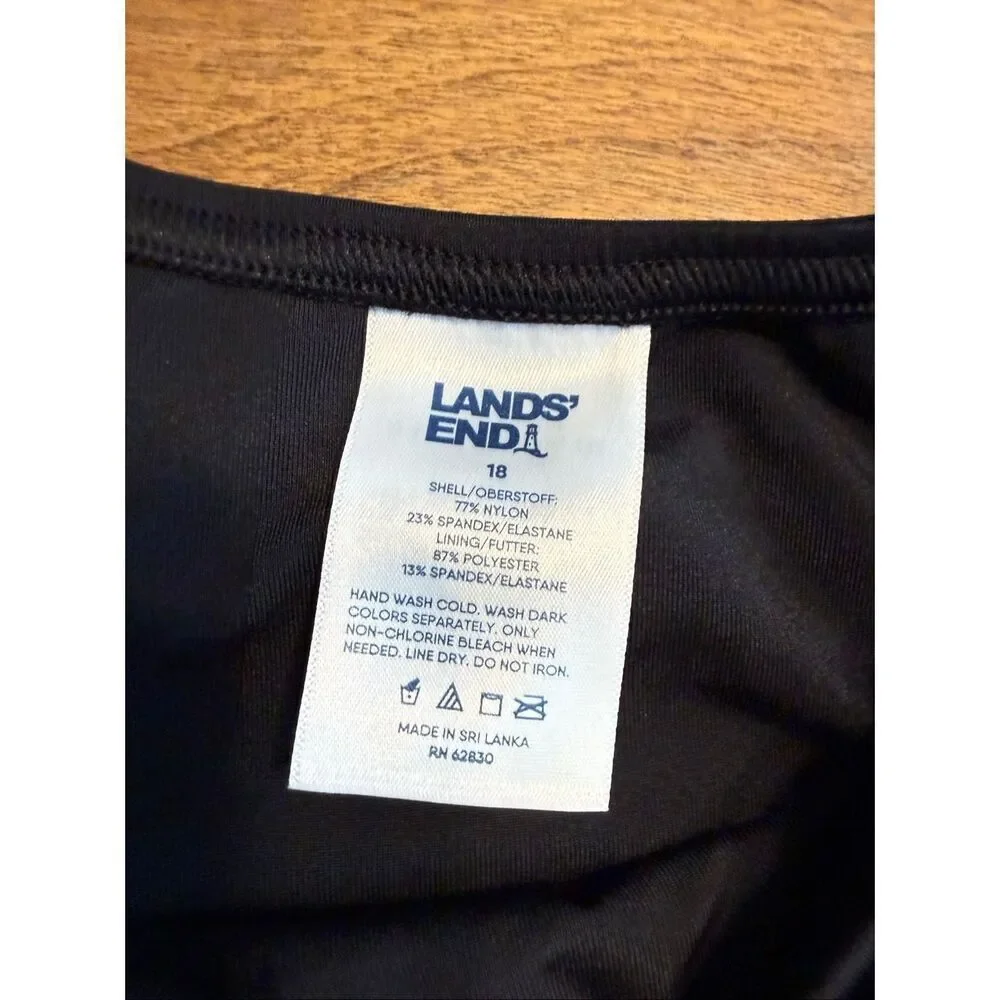 Lands' End Women's Sleeveless Lined High Neck Tankini Swim Top Black Size 18